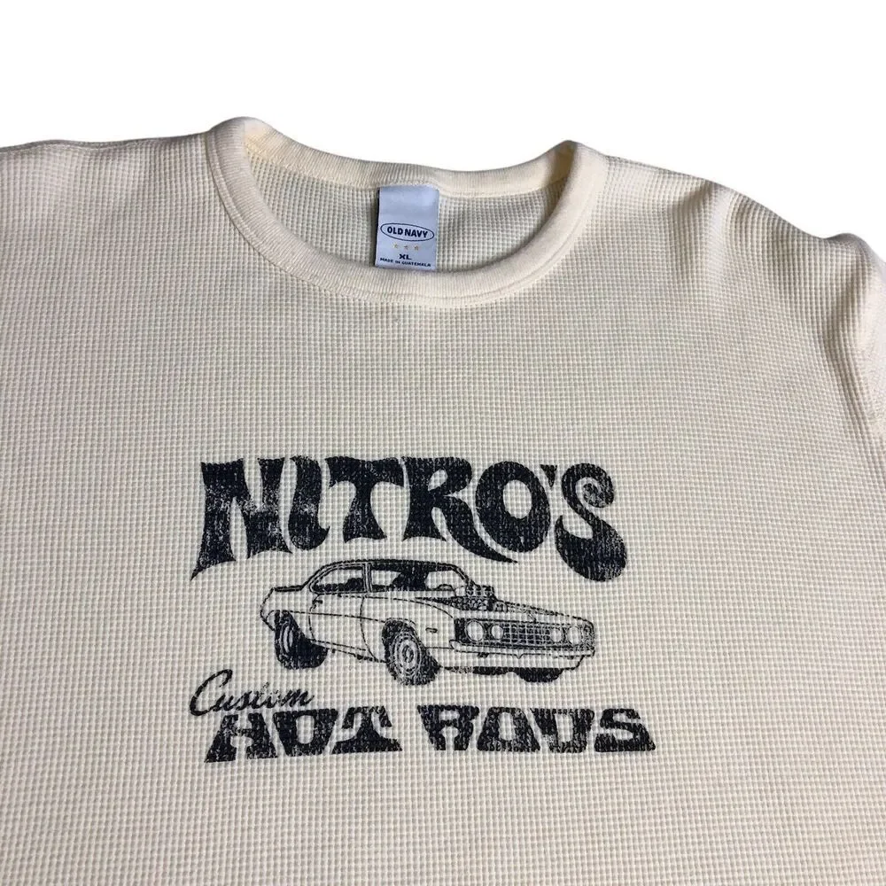 Vintage‎ Old Navy Sweater Mens XL Nitro Hot Rods Thermal Waffle Knit Grunge Y2k